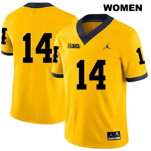 Women's NCAA Michigan Wolverines Josh Metellus #14 No Name Yellow Jordan Brand Authentic Stitched Legend Football College Jersey ZI25A24SL